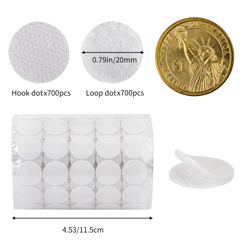WXBOOM Self Adhesive Dots 1400pcs (700 Pairs) 0.79" Diameter White Hook & Loop Dots Sticky Back 20mm for School Classroom Office Home - Image 3